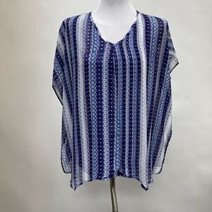 Notations Women's Top Medium Blue Purple White Sheer